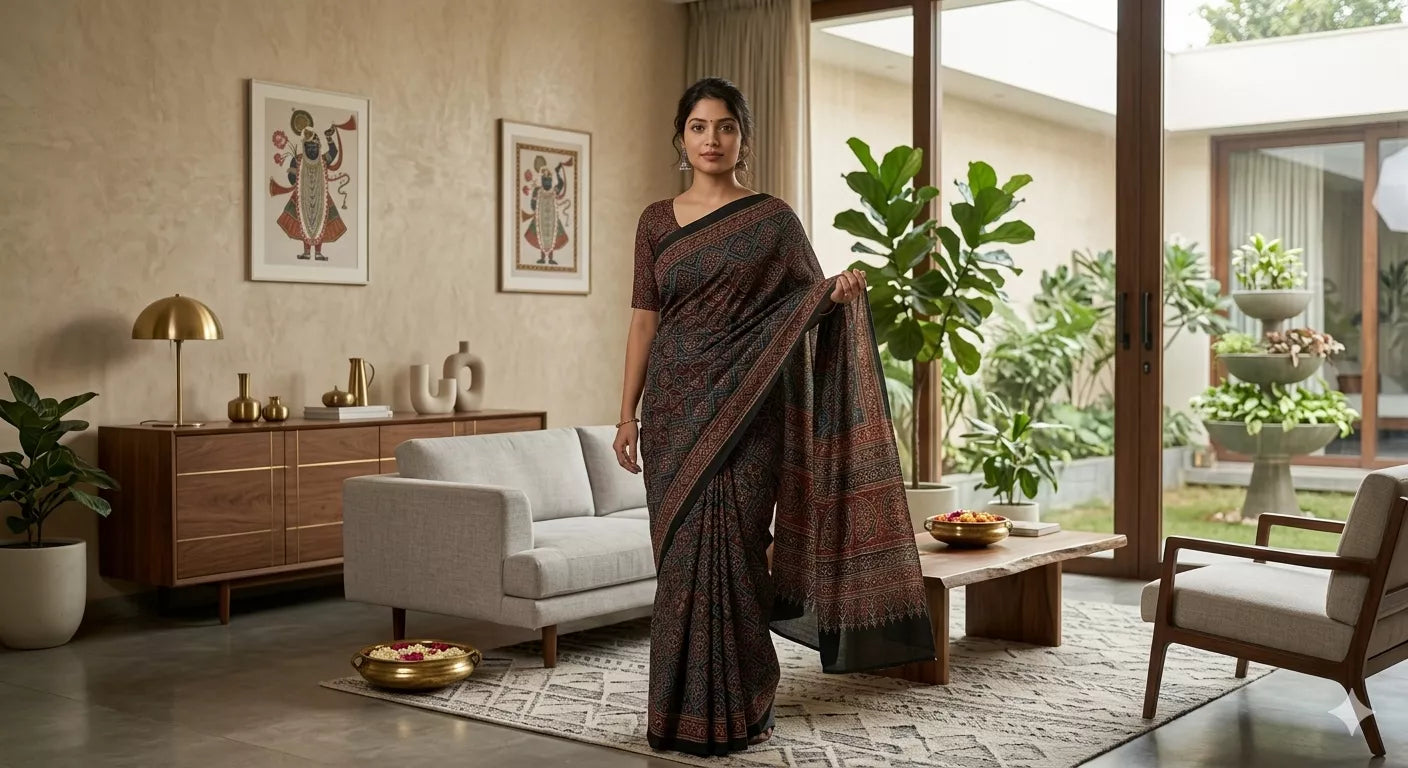 Ajrakh Modal Silk Sarees