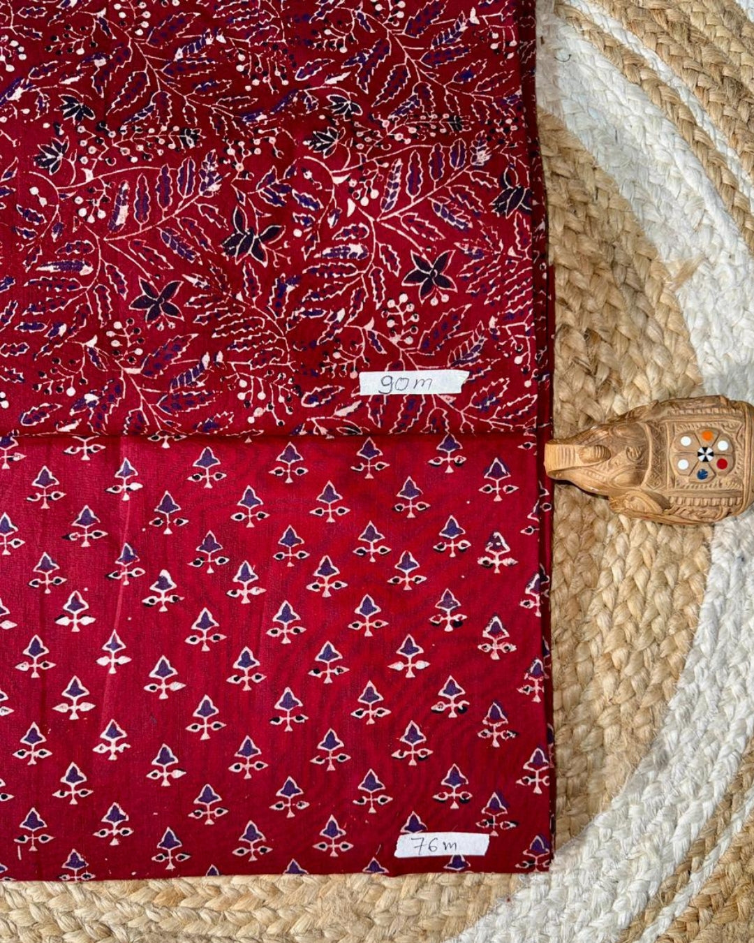 Red Floral Ajrakh Hand Block Print Cotton Fabric