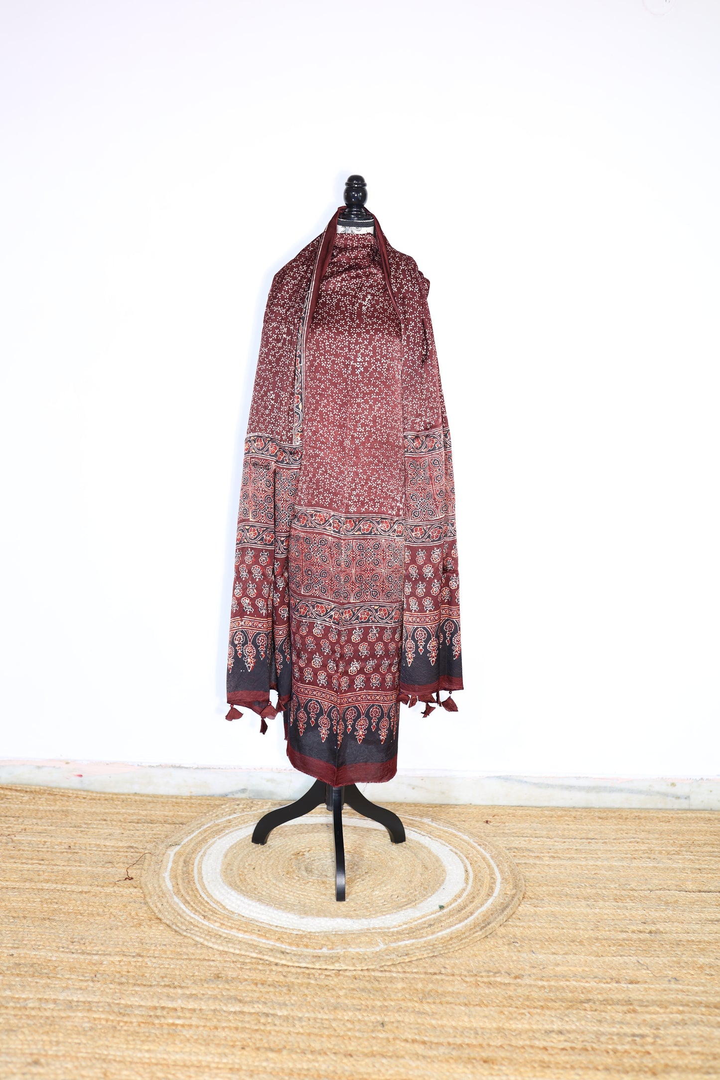Maroon Micro motifs Modal Silk Fabric