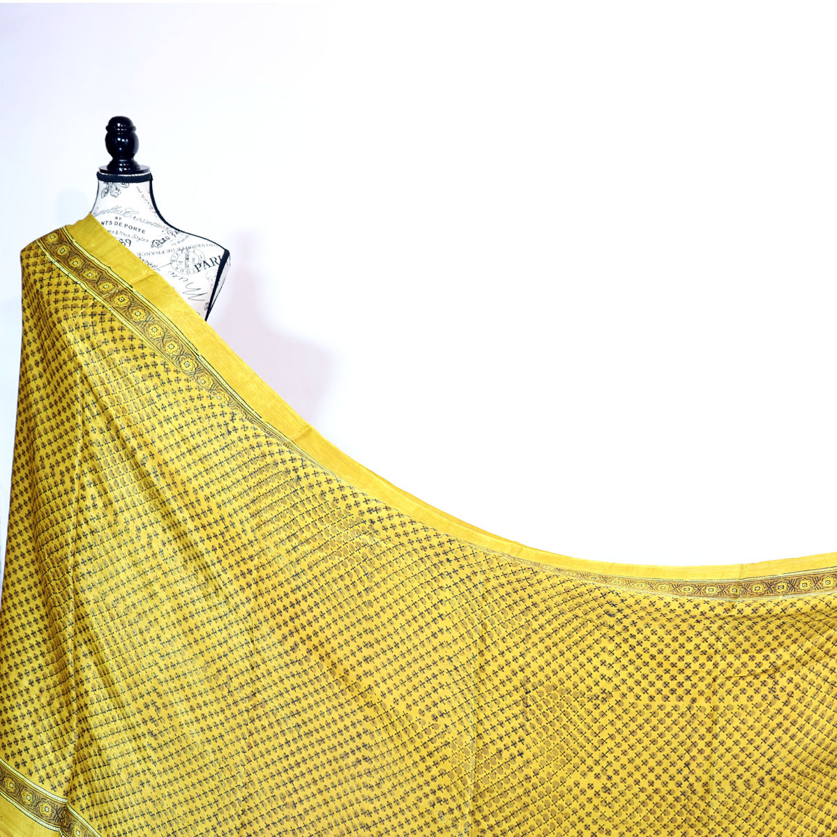 Yellow Geometric pattern Ajrakh Modal Silk Saree
